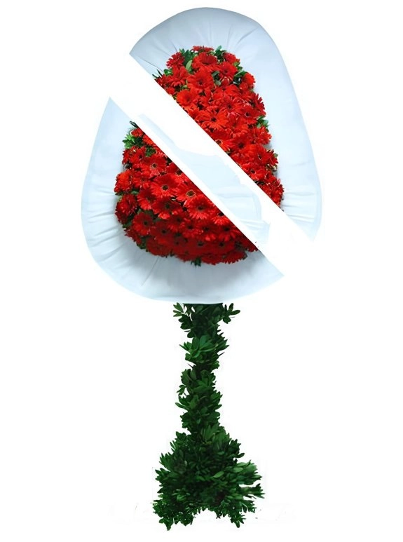 Ayaklı Sepet Kırmızı Çiçekli Çelenk